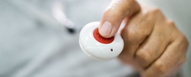 Technologies like this medical alert button can help with senior care and safety.